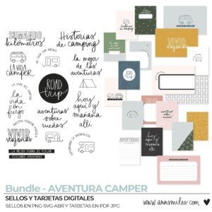 Tarjetas y Sellos Digitales de Scrapbooking de Camping y Aventura