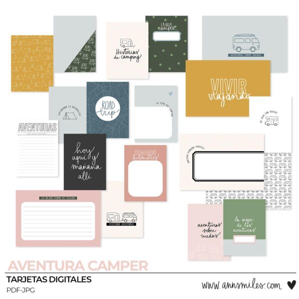 Tarjetas Digitales de Scrapbooking de Camping y Aventura