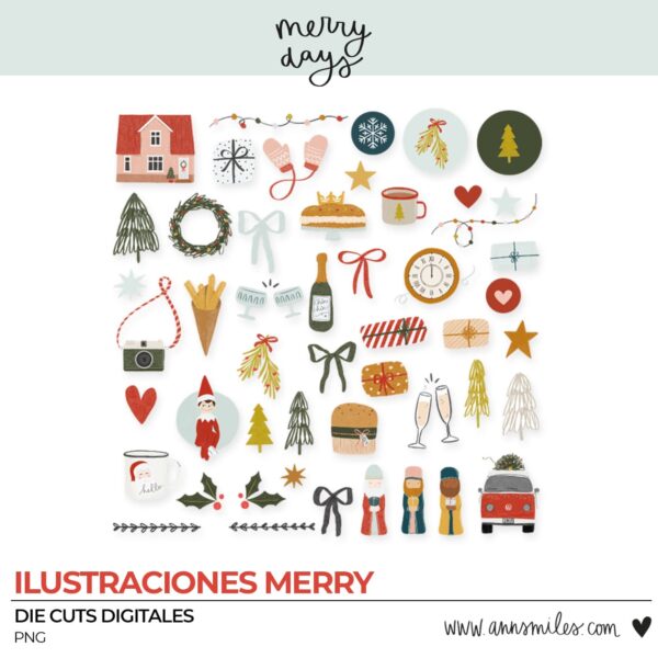 Tarjetas y Sellos Digitales Scrapbooking Merry Days